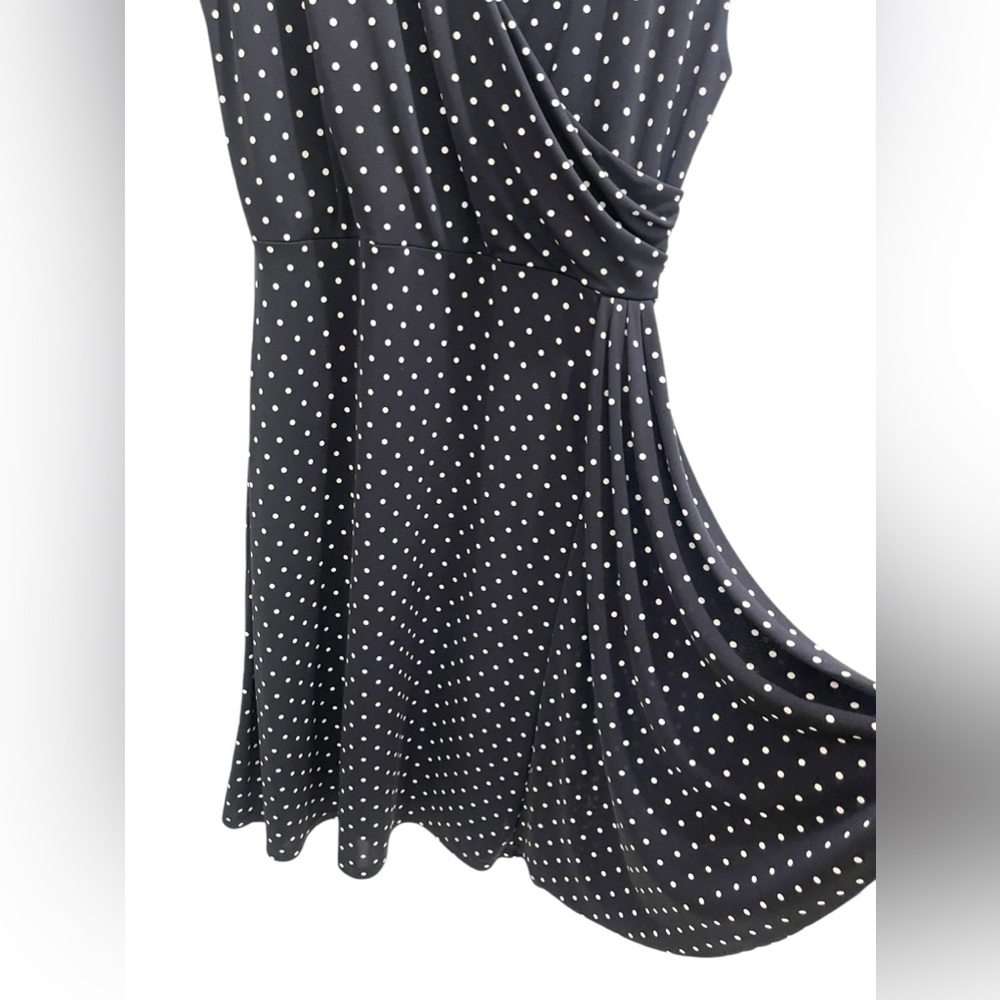 Talbots Polka Dots Ruched Midi Dress Navy Blue & White Woman’s Size XL - Picture 8 of 11